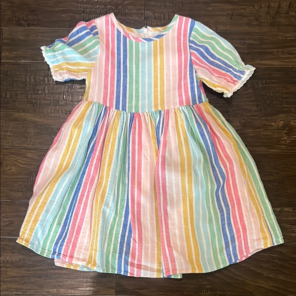 Pink and Blue Puff Sleeve Sundress with Peter Pan Collar